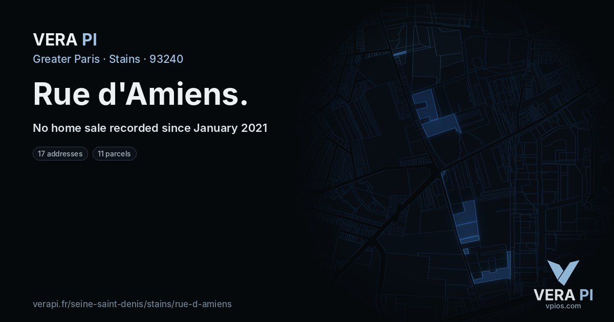 Rue d'Amiens, Stains at night – every parcel coloured by the prices around it, the street's own parcels lit