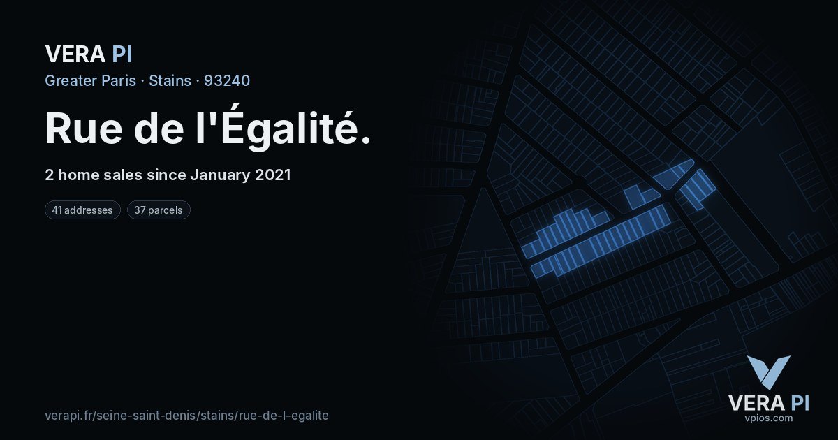 Rue de l'Égalité, Stains at night – every parcel coloured by the prices around it, the street's own parcels lit