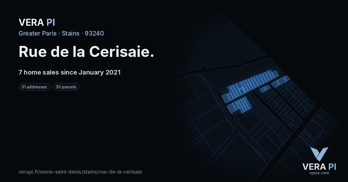 Rue de la Cerisaie, Stains at night – every parcel coloured by the prices around it, the street's own parcels lit