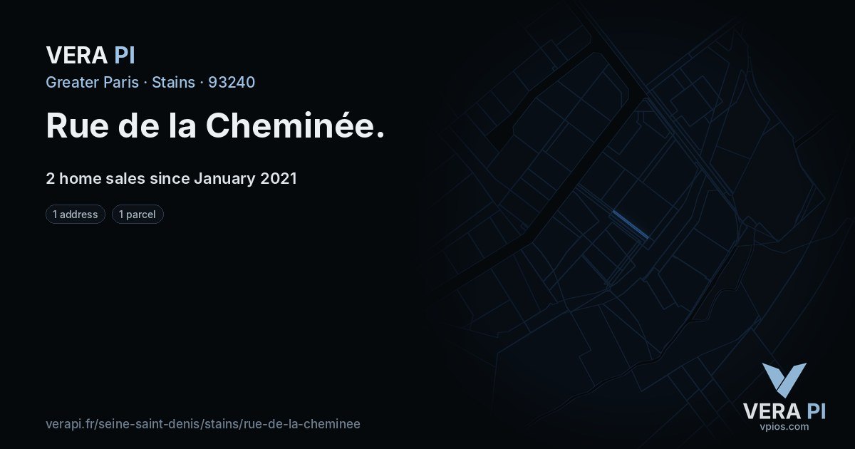 Rue de la Cheminée, Stains at night – every parcel coloured by the prices around it, the street's own parcels lit