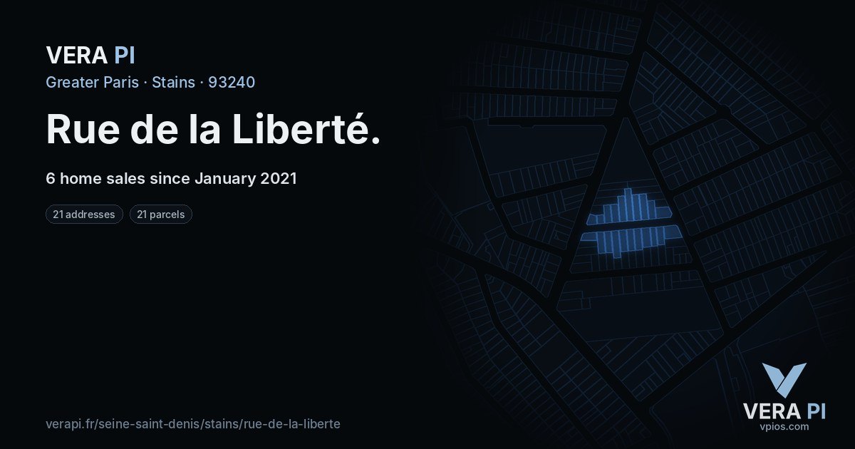Rue de la Liberté, Stains at night – every parcel coloured by the prices around it, the street's own parcels lit