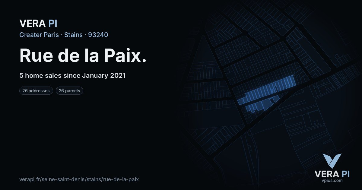 Rue de la Paix, Stains at night – every parcel coloured by the prices around it, the street's own parcels lit