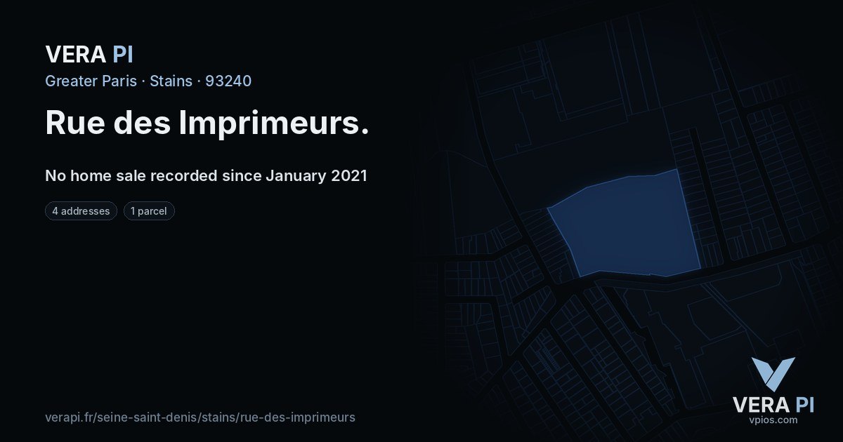 Rue des Imprimeurs, Stains at night – every parcel coloured by the prices around it, the street's own parcels lit