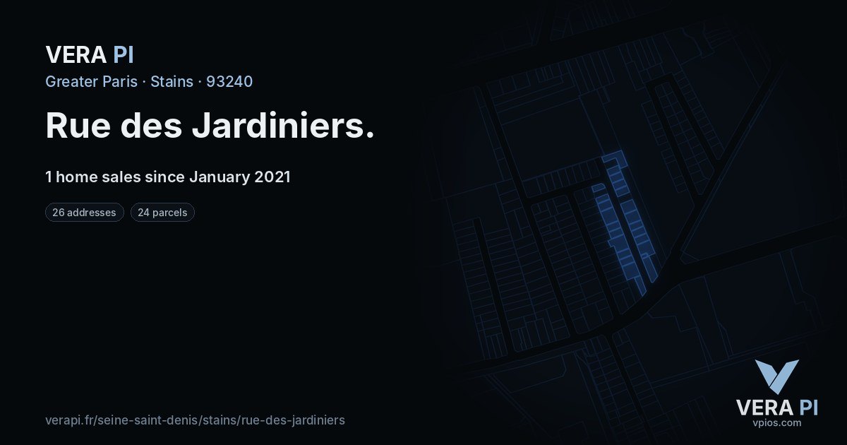 Rue des Jardiniers, Stains at night – every parcel coloured by the prices around it, the street's own parcels lit