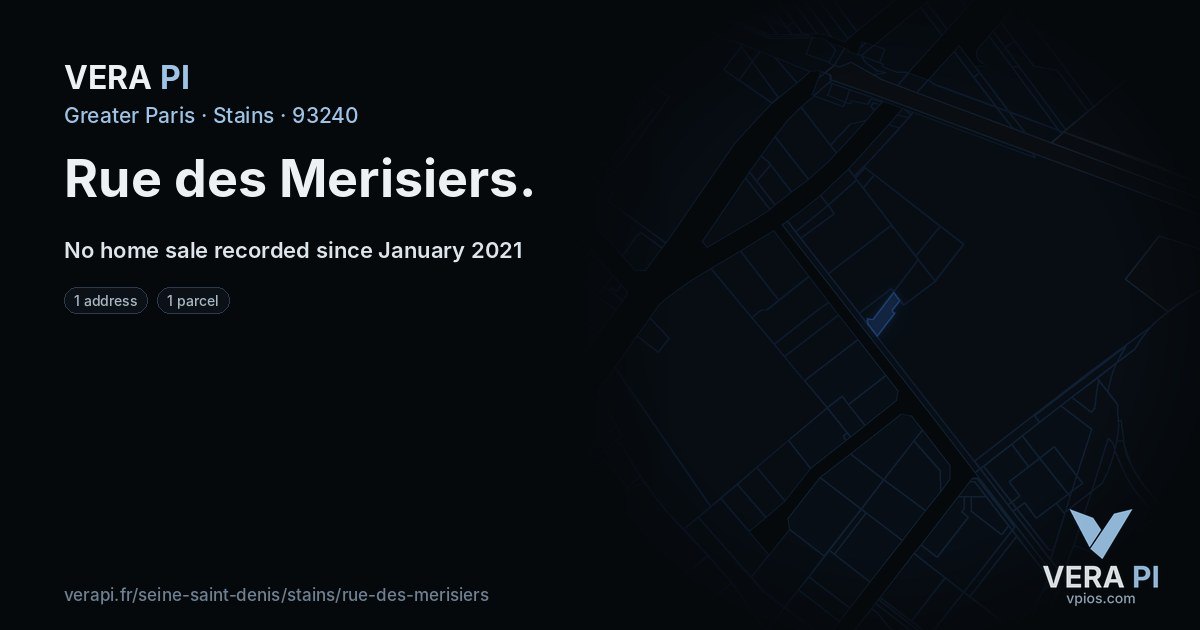 Rue des Merisiers, Stains at night – every parcel coloured by the prices around it, the street's own parcels lit