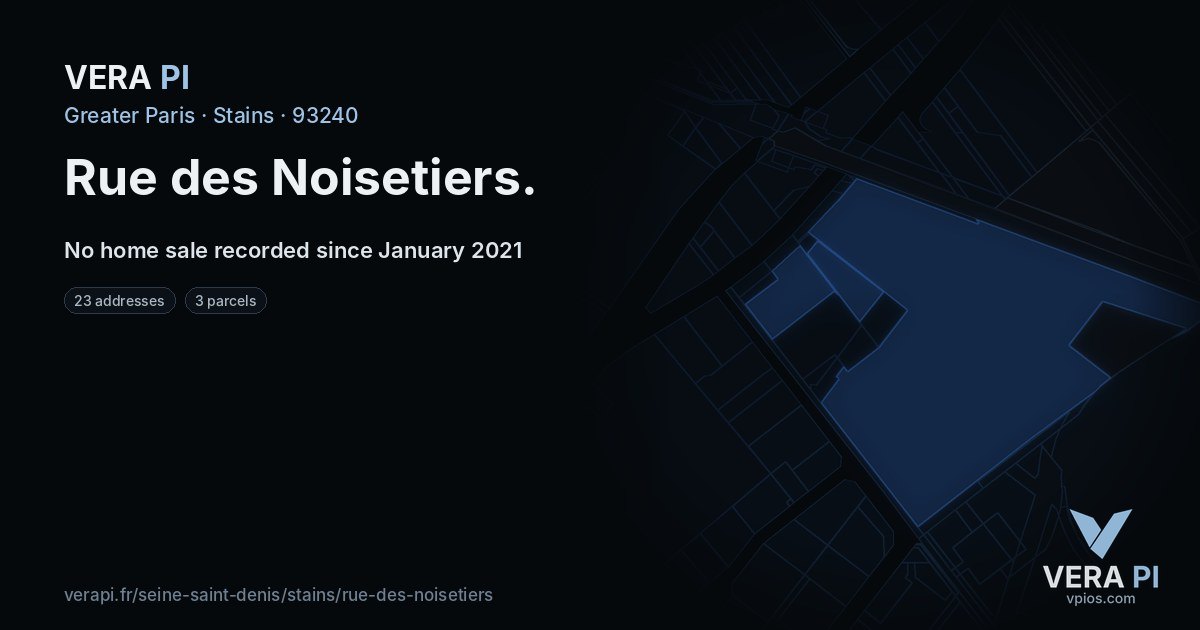 Rue des Noisetiers, Stains at night – every parcel coloured by the prices around it, the street's own parcels lit