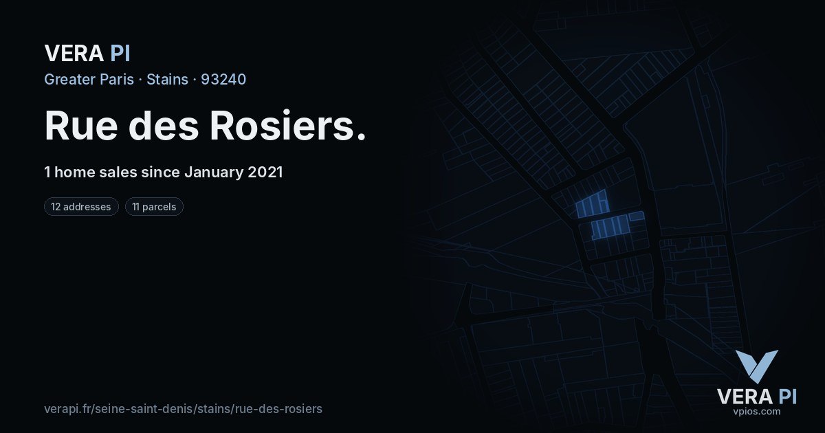 Rue des Rosiers, Stains at night – every parcel coloured by the prices around it, the street's own parcels lit