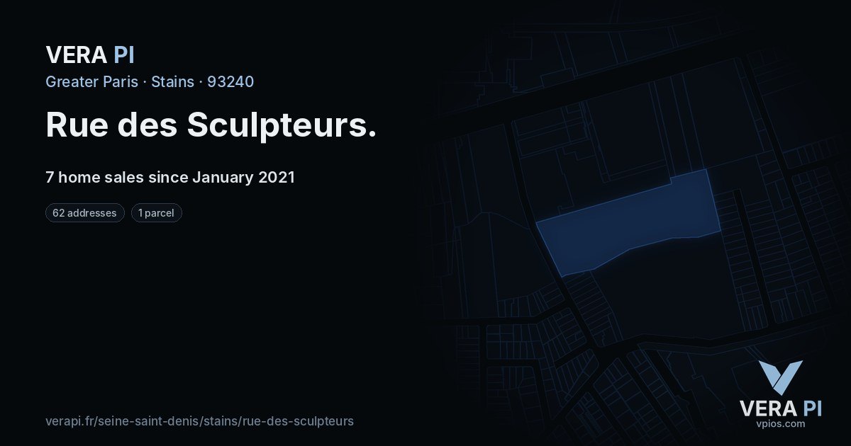 Rue des Sculpteurs, Stains at night – every parcel coloured by the prices around it, the street's own parcels lit