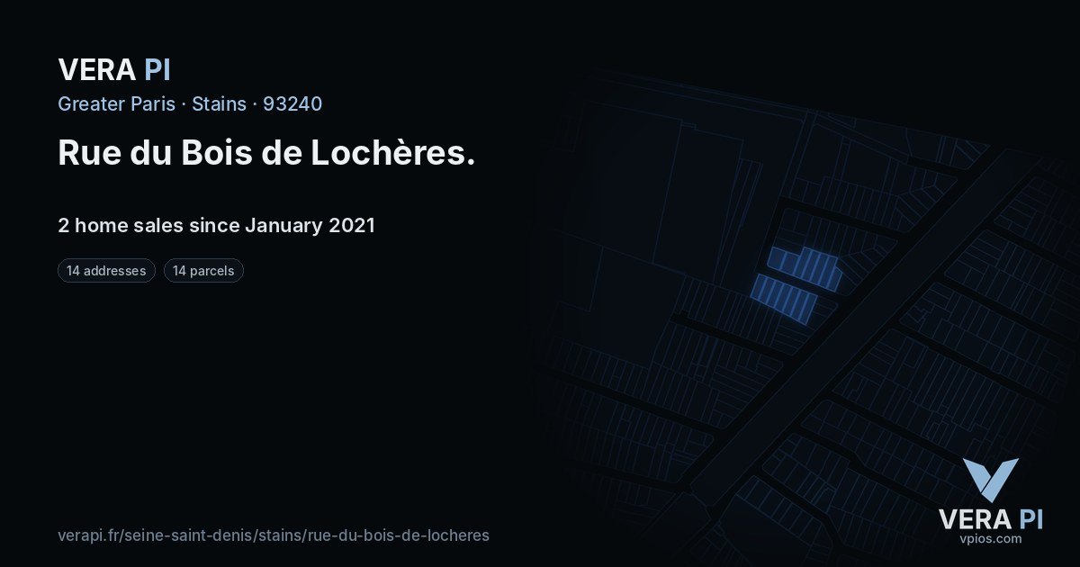 Rue du Bois de Lochères, Stains at night – every parcel coloured by the prices around it, the street's own parcels lit