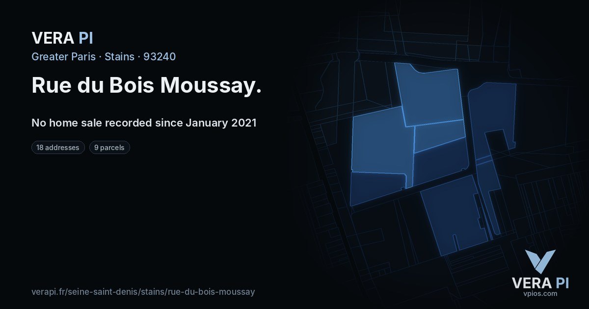 Rue du Bois Moussay, Stains at night – every parcel coloured by the prices around it, the street's own parcels lit
