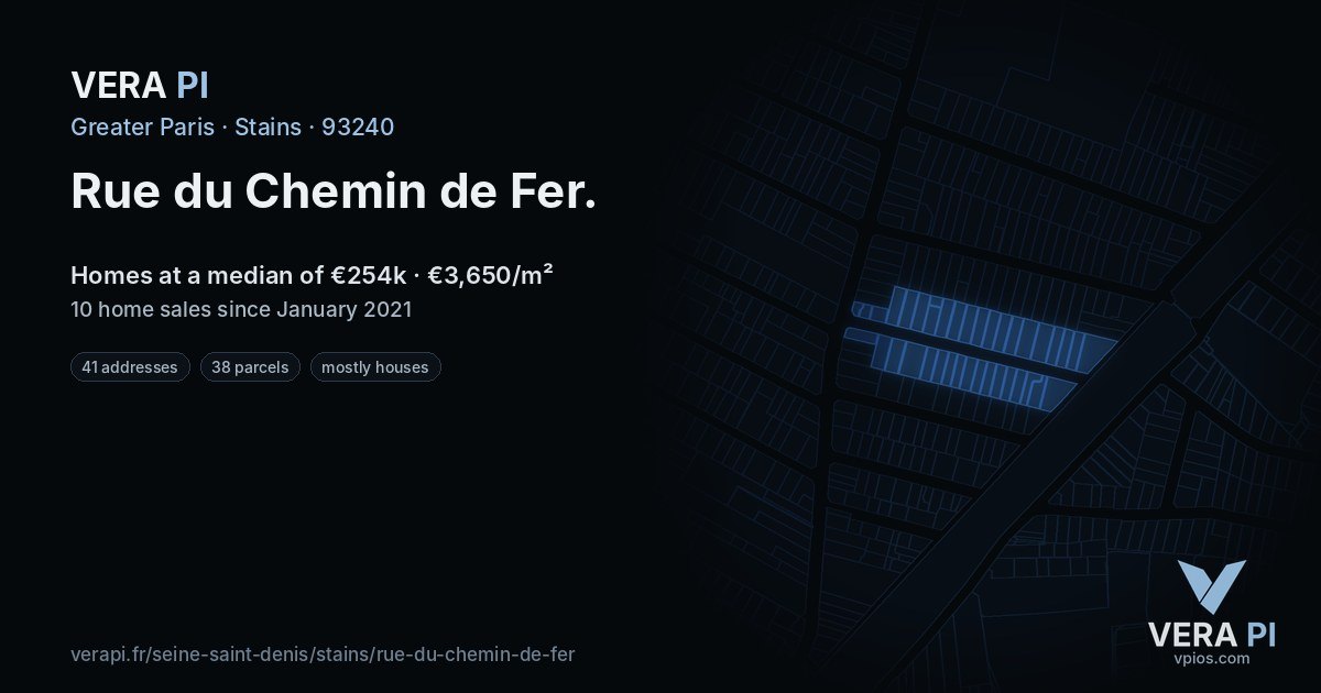 Rue du Chemin de Fer, Stains at night – every parcel coloured by the prices around it, the street's own parcels lit