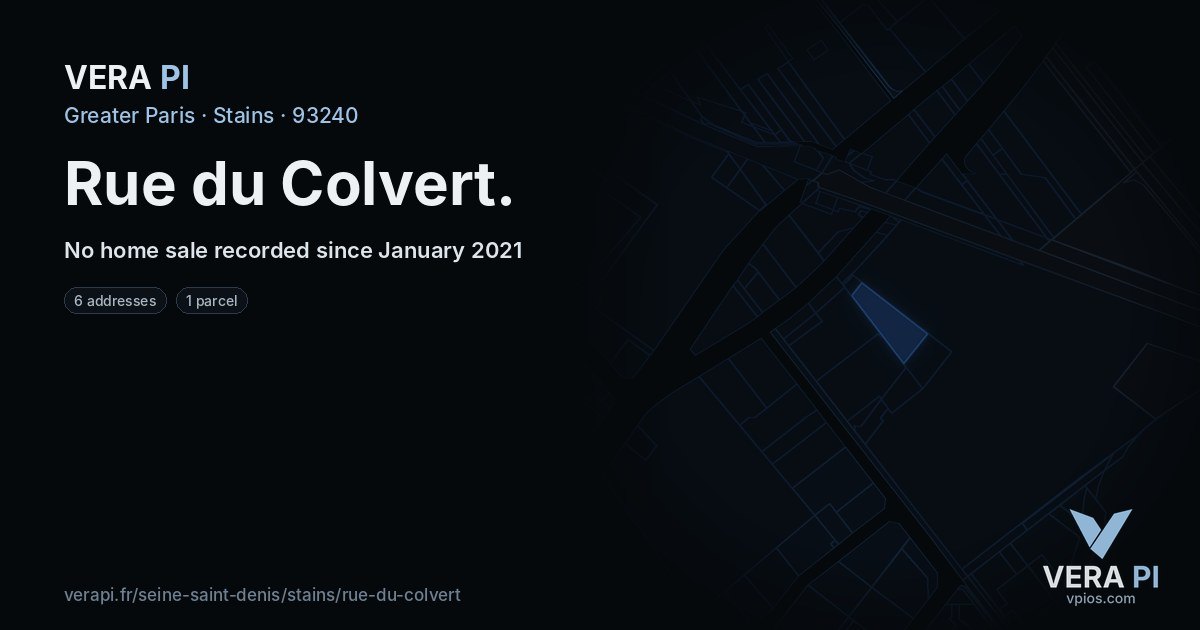 Rue du Colvert, Stains at night – every parcel coloured by the prices around it, the street's own parcels lit