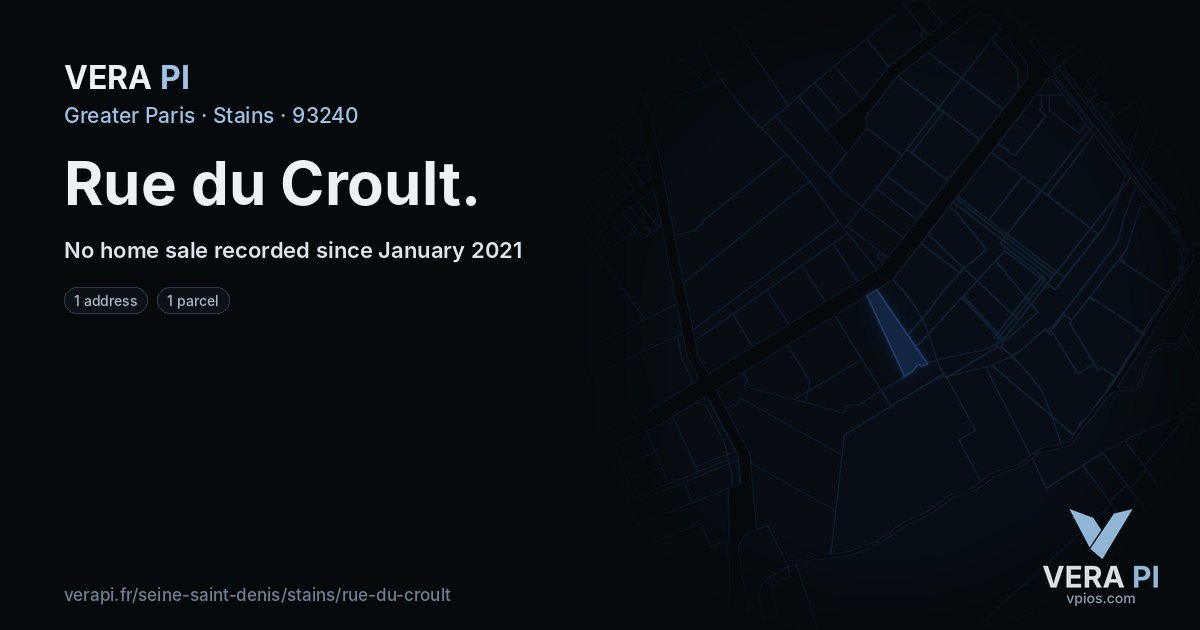 Rue du Croult, Stains at night – every parcel coloured by the prices around it, the street's own parcels lit