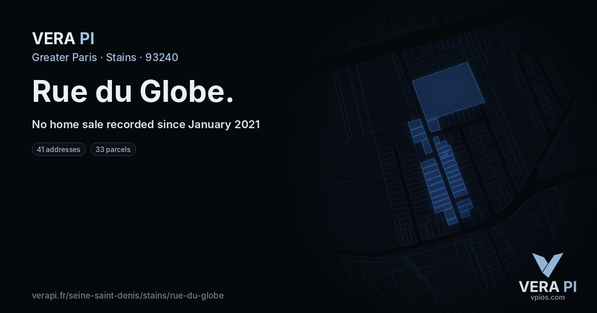 Rue du Globe, Stains at night – every parcel coloured by the prices around it, the street's own parcels lit