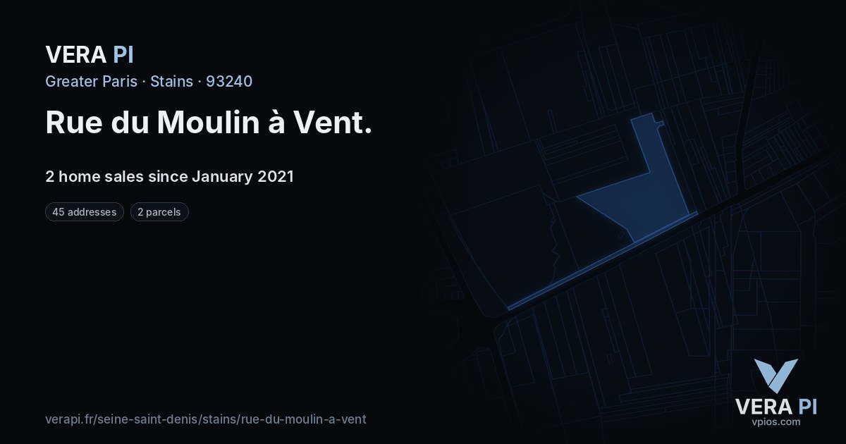 Rue du Moulin à Vent, Stains at night – every parcel coloured by the prices around it, the street's own parcels lit