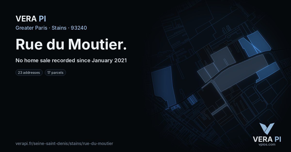 Rue du Moutier, Stains at night – every parcel coloured by the prices around it, the street's own parcels lit