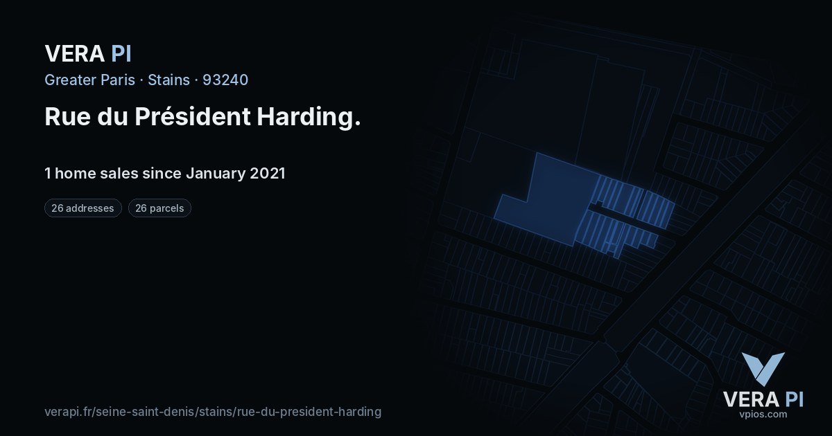 Rue du Président Harding, Stains at night – every parcel coloured by the prices around it, the street's own parcels lit