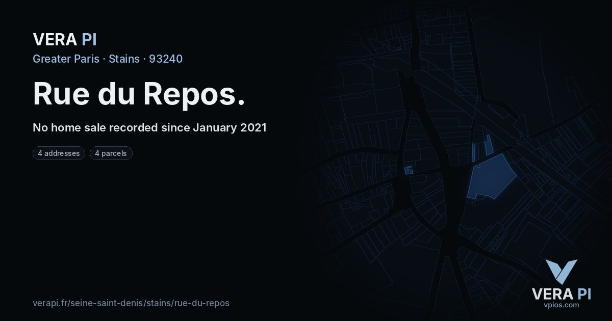 Rue du Repos, Stains at night – every parcel coloured by the prices around it, the street's own parcels lit