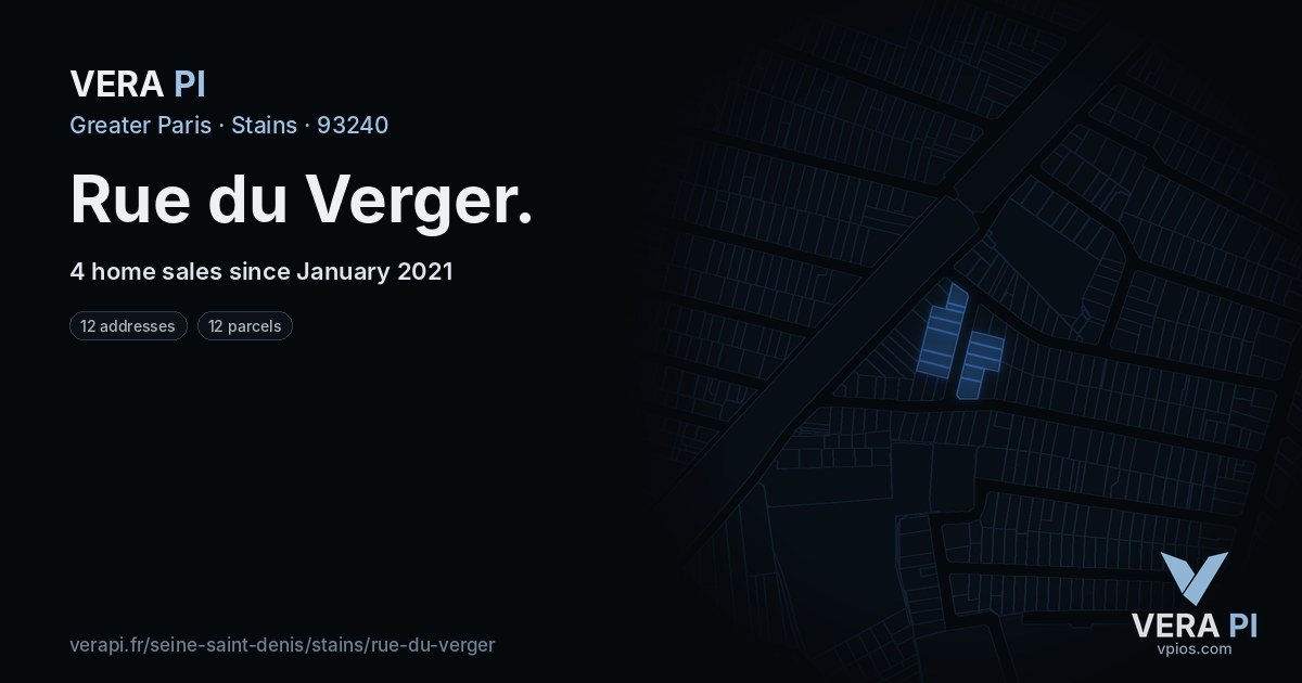 Rue du Verger, Stains at night – every parcel coloured by the prices around it, the street's own parcels lit