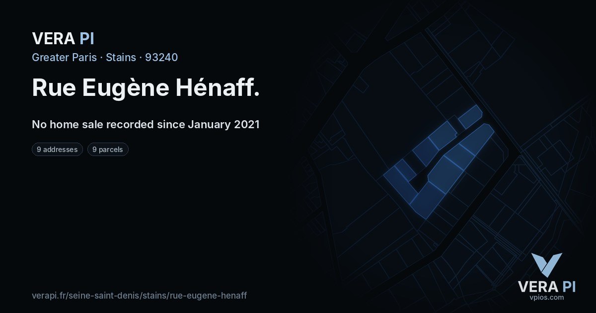 Rue Eugène Hénaff, Stains at night – every parcel coloured by the prices around it, the street's own parcels lit