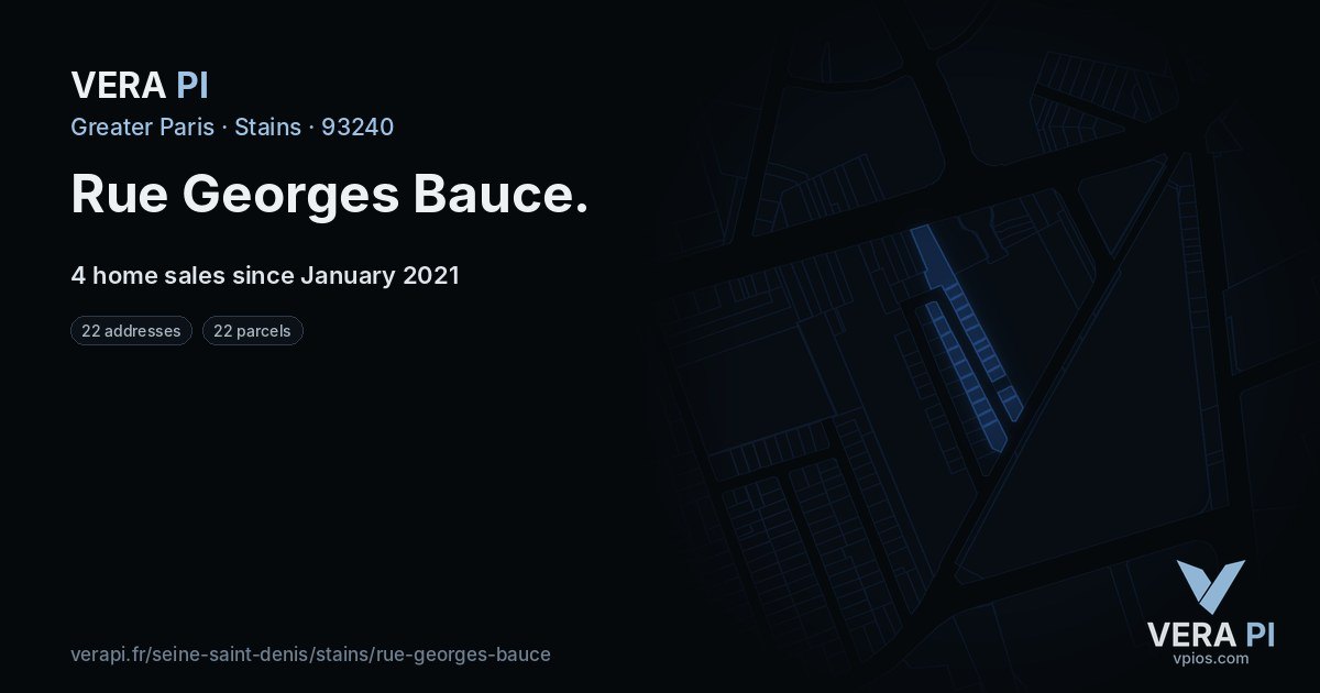 Rue Georges Bauce, Stains at night – every parcel coloured by the prices around it, the street's own parcels lit