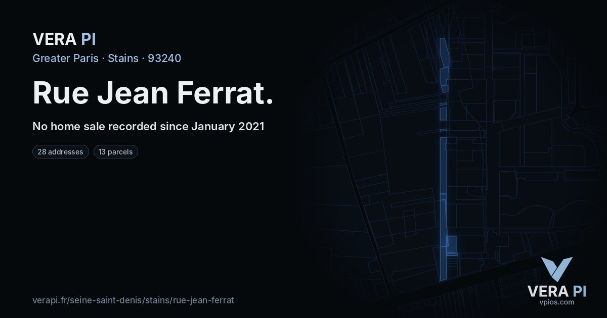 Rue Jean Ferrat, Stains at night – every parcel coloured by the prices around it, the street's own parcels lit
