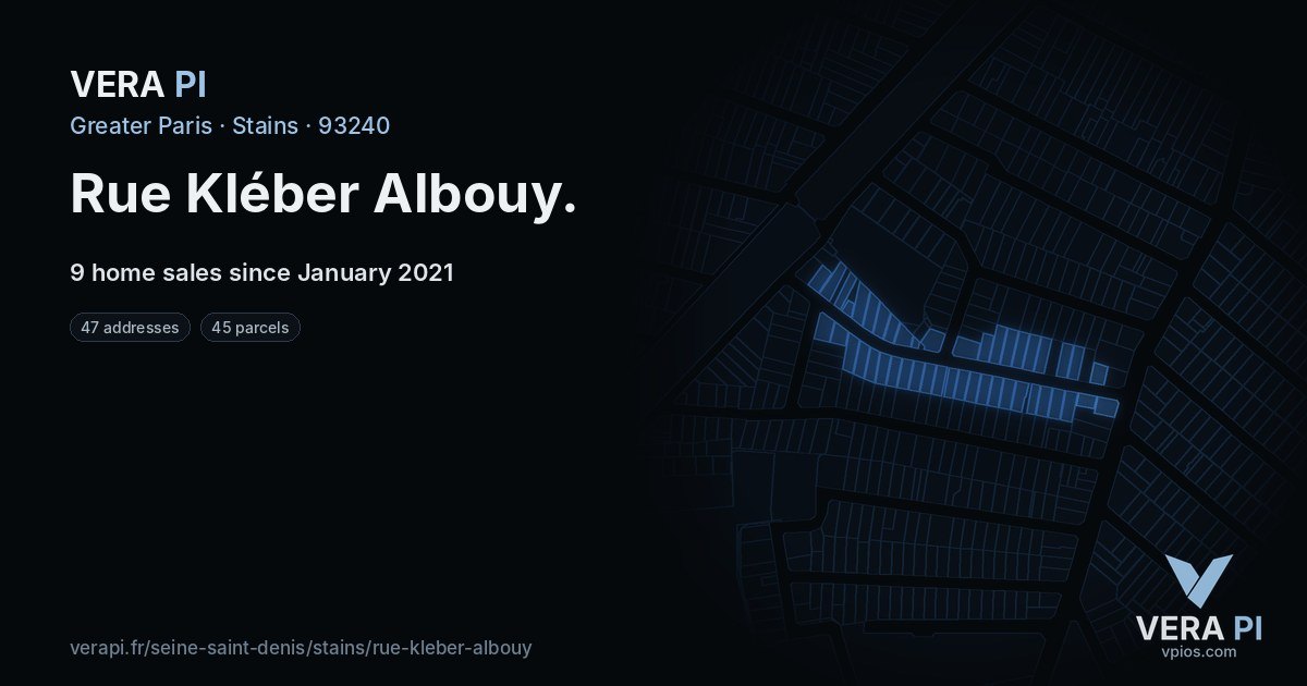 Rue Kléber Albouy, Stains at night – every parcel coloured by the prices around it, the street's own parcels lit