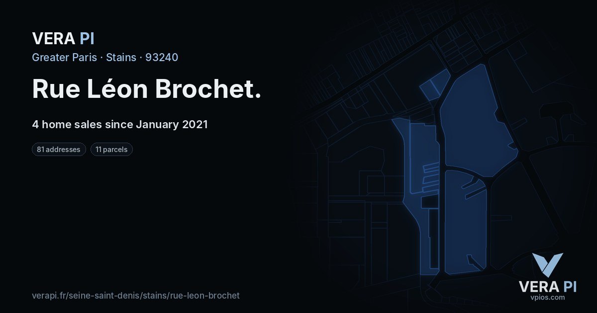 Rue Léon Brochet, Stains at night – every parcel coloured by the prices around it, the street's own parcels lit