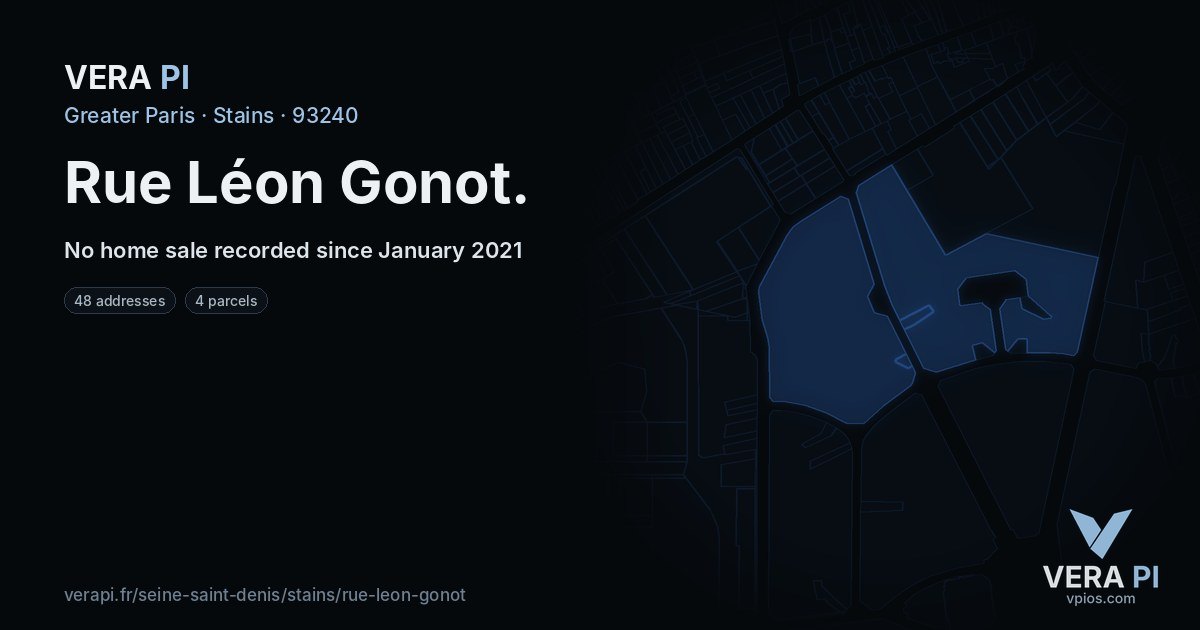 Rue Léon Gonot, Stains at night – every parcel coloured by the prices around it, the street's own parcels lit