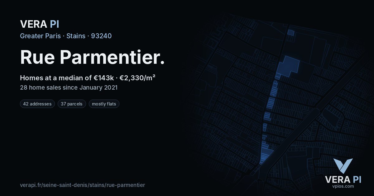 Rue Parmentier, Stains at night – every parcel coloured by the prices around it, the street's own parcels lit