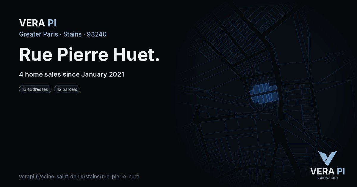 Rue Pierre Huet, Stains at night – every parcel coloured by the prices around it, the street's own parcels lit
