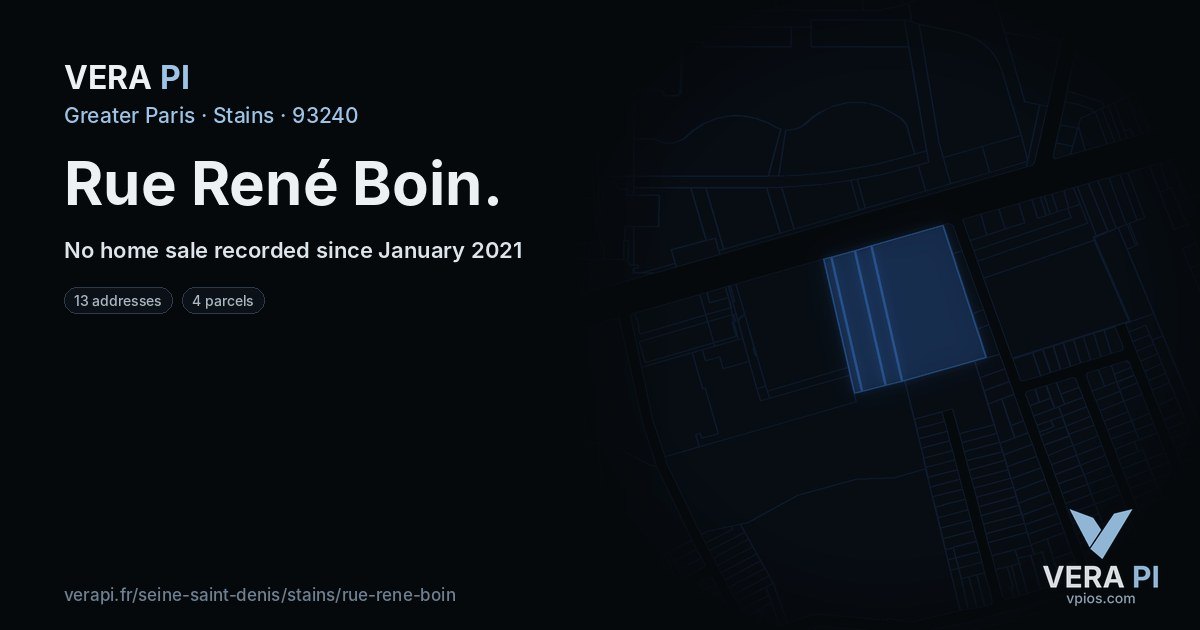 Rue René Boin, Stains at night – every parcel coloured by the prices around it, the street's own parcels lit