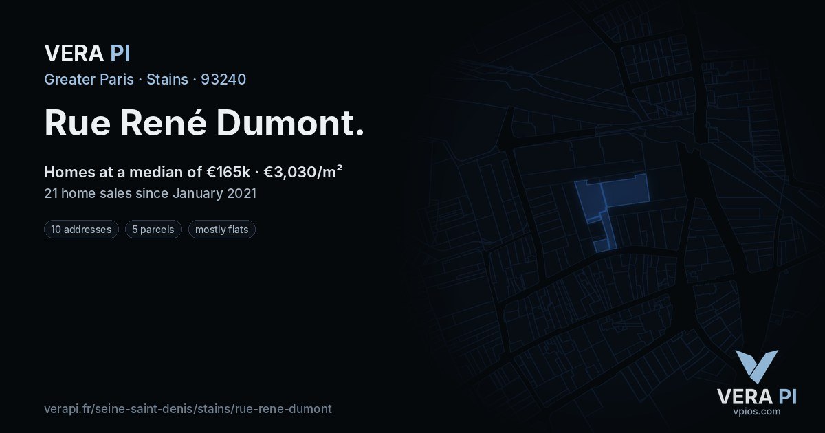 Rue René Dumont, Stains at night – every parcel coloured by the prices around it, the street's own parcels lit