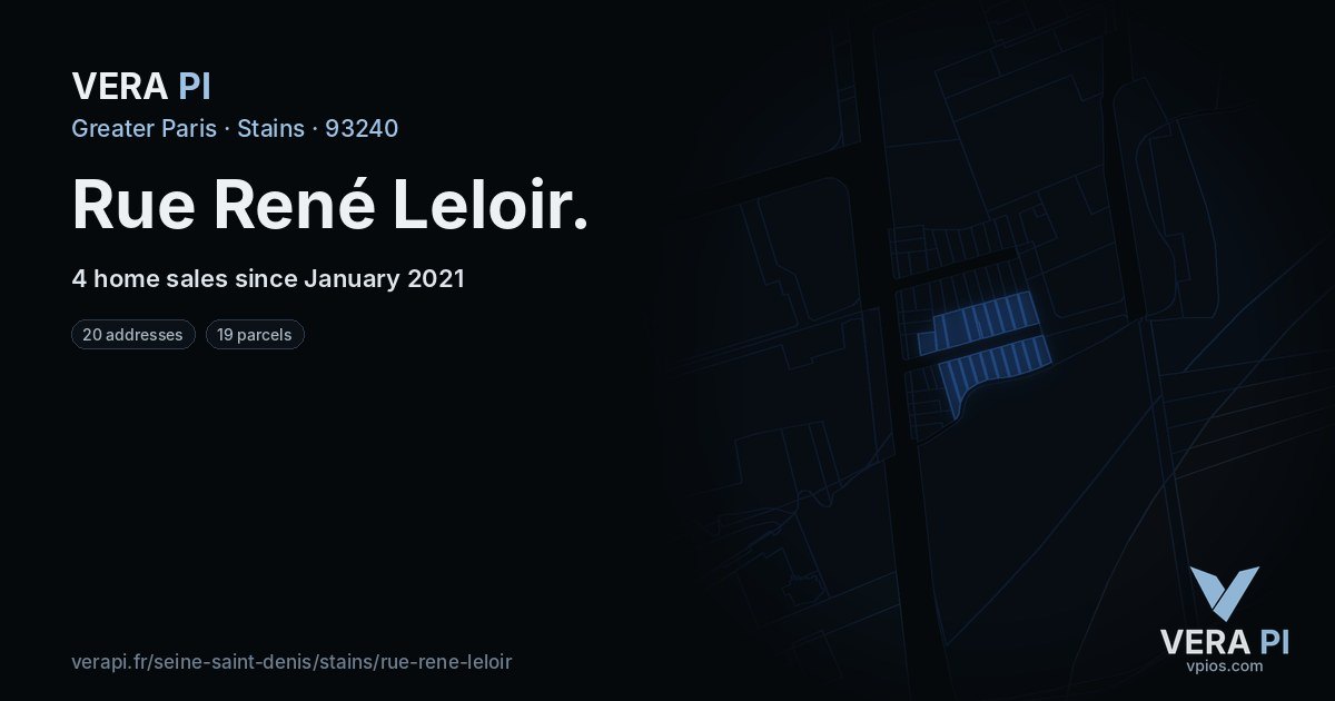 Rue René Leloir, Stains at night – every parcel coloured by the prices around it, the street's own parcels lit