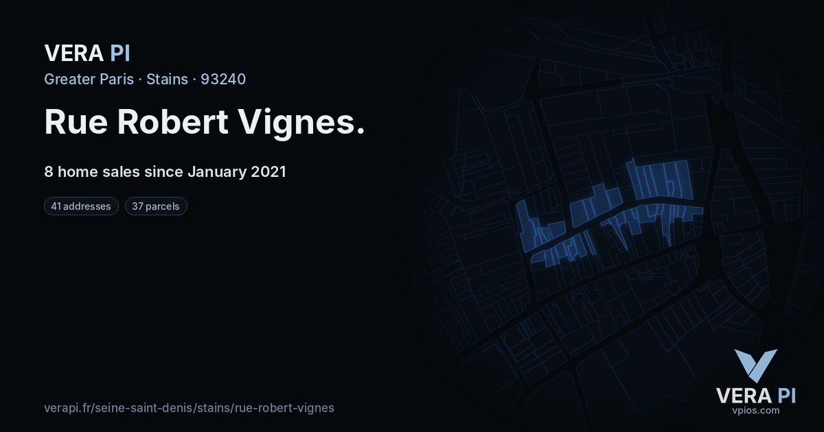 Rue Robert Vignes, Stains at night – every parcel coloured by the prices around it, the street's own parcels lit