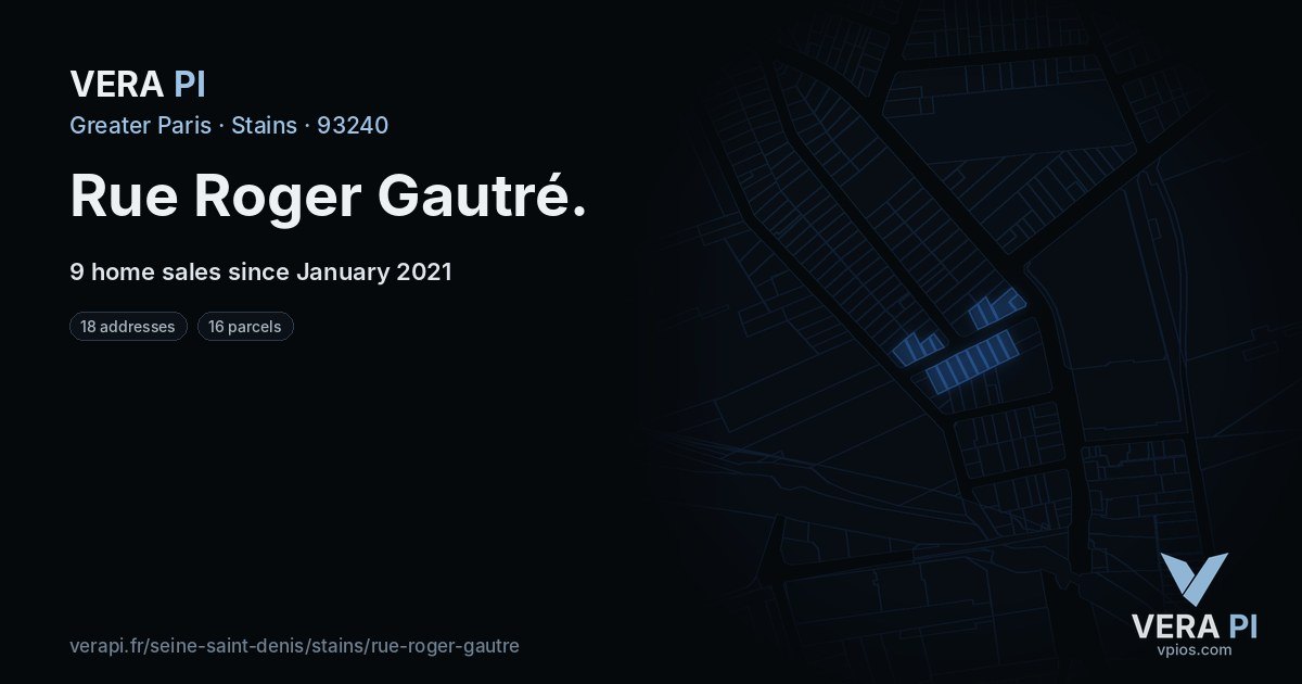 Rue Roger Gautré, Stains at night – every parcel coloured by the prices around it, the street's own parcels lit