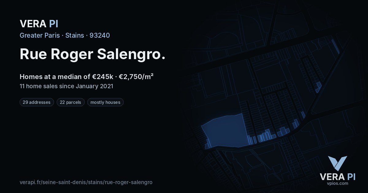 Rue Roger Salengro, Stains at night – every parcel coloured by the prices around it, the street's own parcels lit