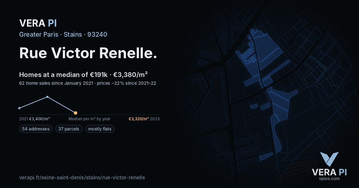 Rue Victor Renelle, Stains at night – every parcel coloured by the prices around it, the street's own parcels lit