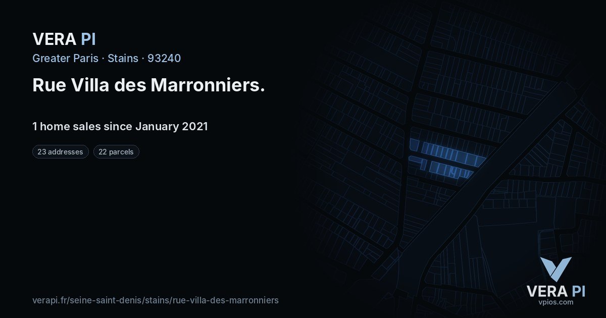 Rue Villa des Marronniers, Stains at night – every parcel coloured by the prices around it, the street's own parcels lit