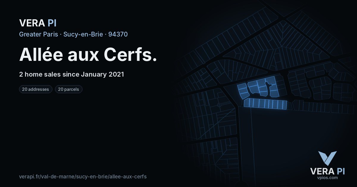Allée aux Cerfs, Sucy-en-Brie at night – every parcel coloured by the prices around it, the street's own parcels lit