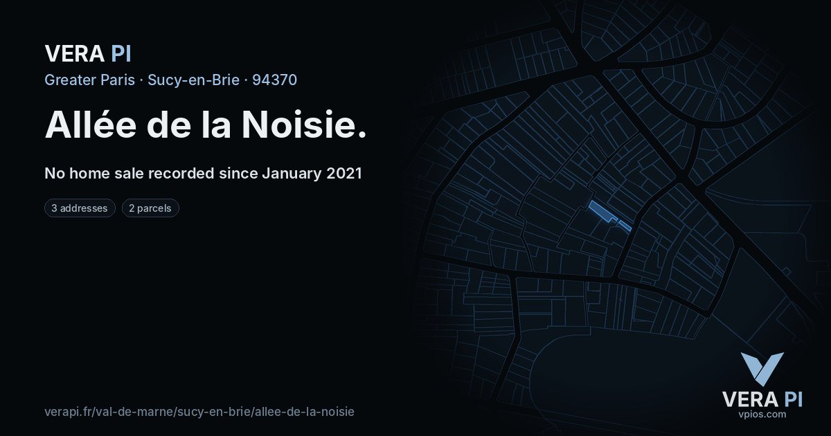 Allée de la Noisie, Sucy-en-Brie at night – every parcel coloured by the prices around it, the street's own parcels lit