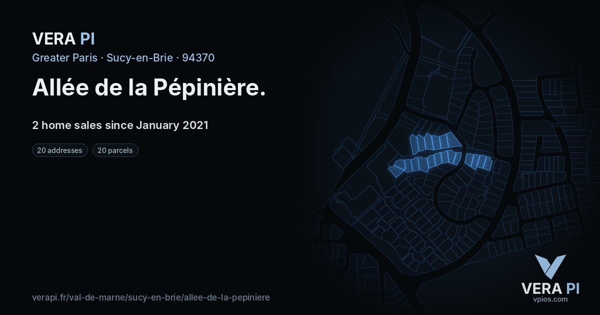 Allée de la Pépinière, Sucy-en-Brie at night – every parcel coloured by the prices around it, the street's own parcels lit
