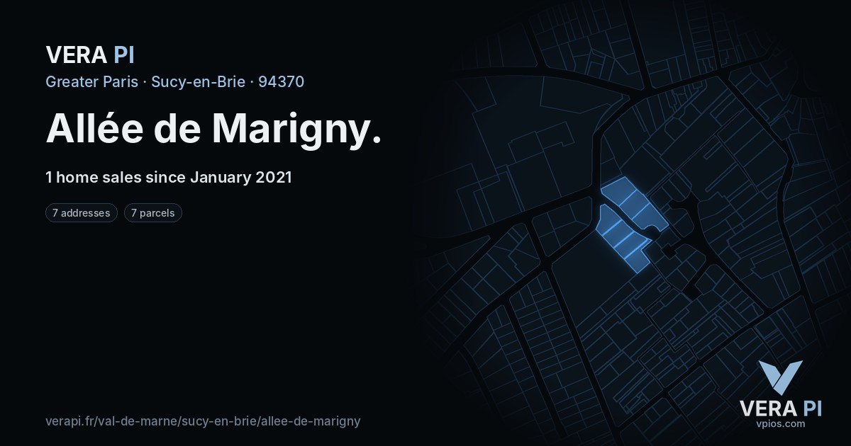 Allée de Marigny, Sucy-en-Brie at night – every parcel coloured by the prices around it, the street's own parcels lit
