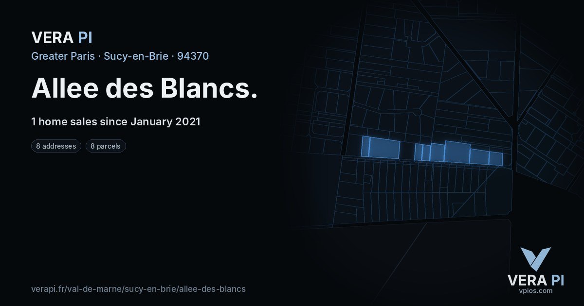Allee des Blancs, Sucy-en-Brie at night – every parcel coloured by the prices around it, the street's own parcels lit