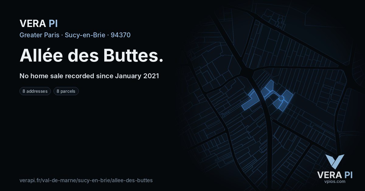 Allée des Buttes, Sucy-en-Brie at night – every parcel coloured by the prices around it, the street's own parcels lit