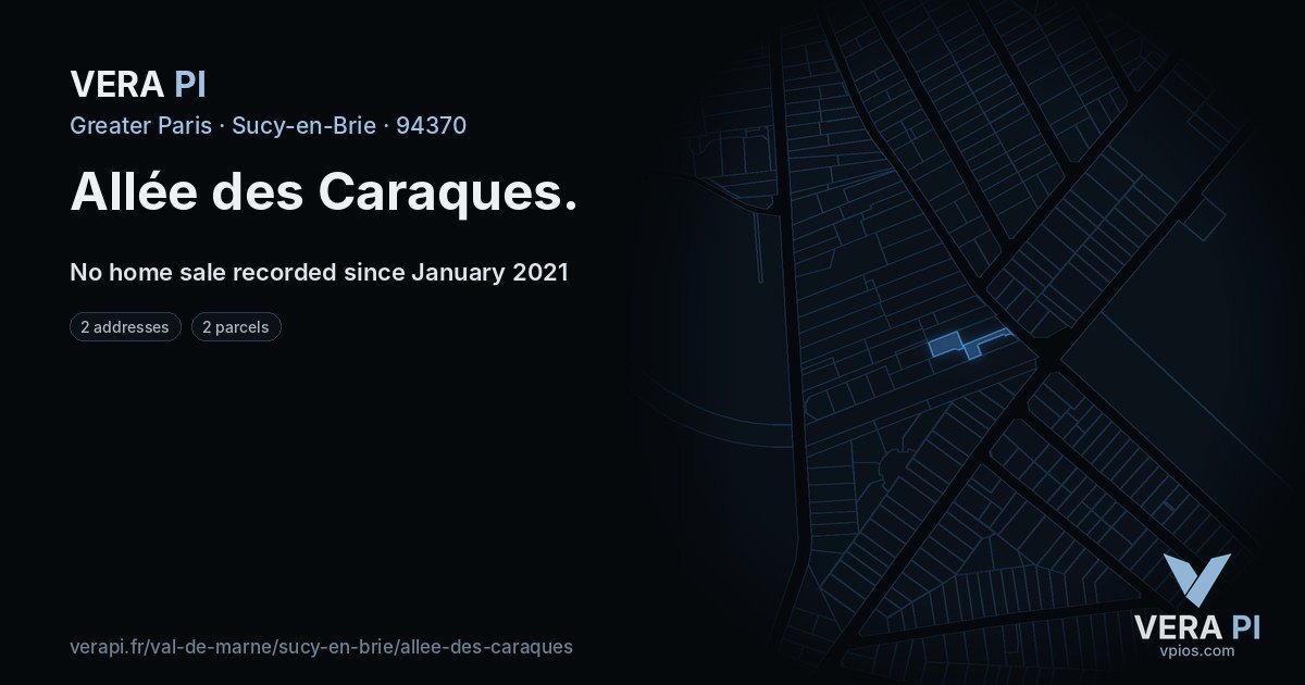 Allée des Caraques, Sucy-en-Brie at night – every parcel coloured by the prices around it, the street's own parcels lit