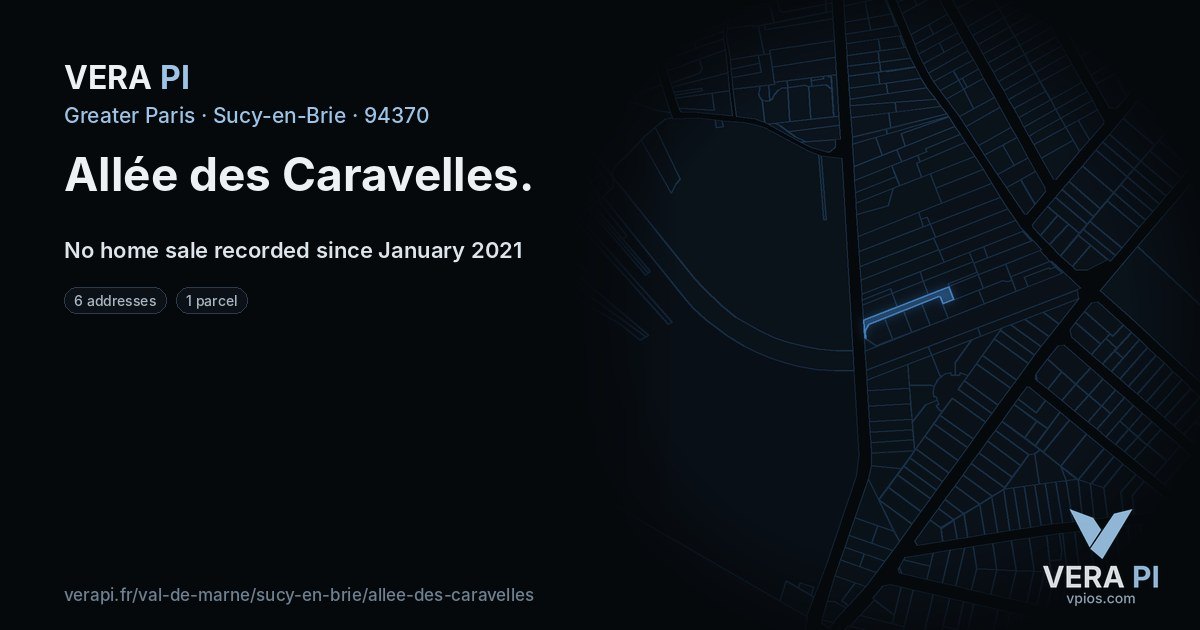Allée des Caravelles, Sucy-en-Brie at night – every parcel coloured by the prices around it, the street's own parcels lit