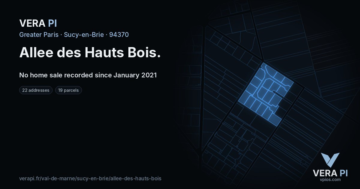 Allee des Hauts Bois, Sucy-en-Brie at night – every parcel coloured by the prices around it, the street's own parcels lit