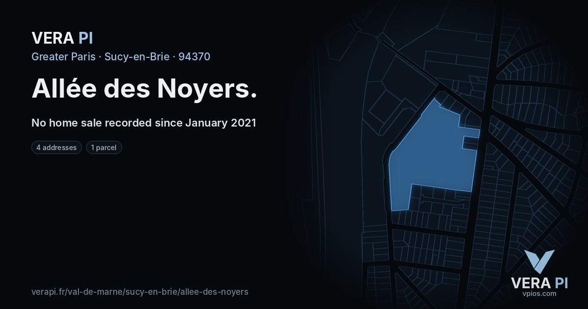 Allée des Noyers, Sucy-en-Brie at night – every parcel coloured by the prices around it, the street's own parcels lit