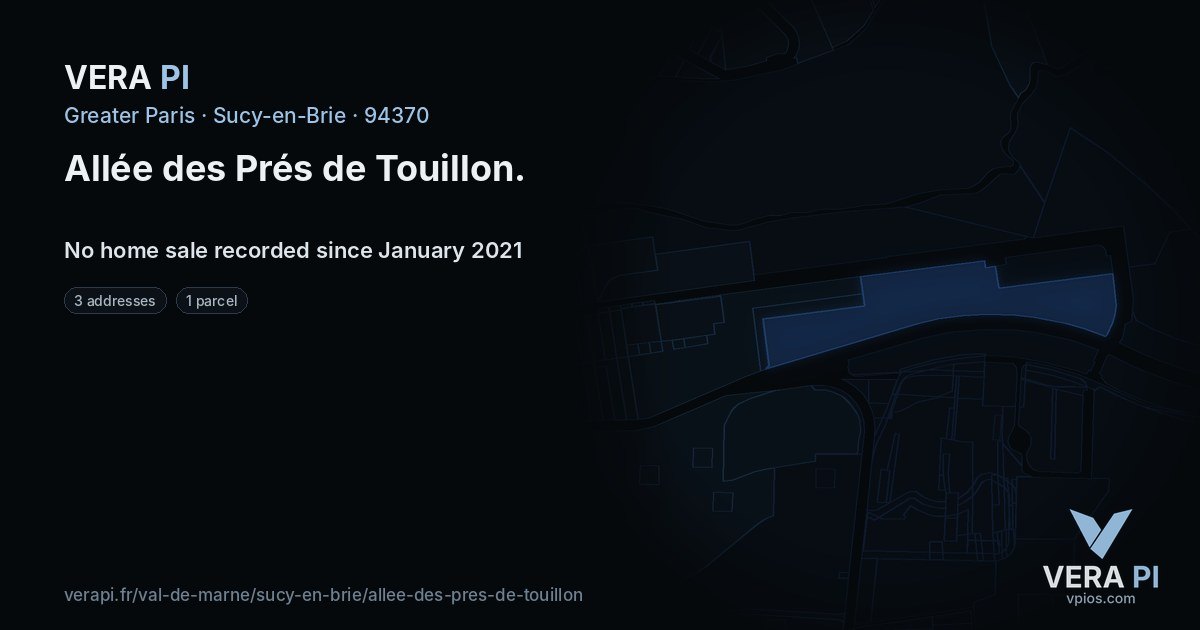 Allée des Prés de Touillon, Sucy-en-Brie at night – every parcel coloured by the prices around it, the street's own parcels lit
